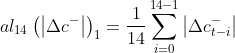 al_{14}\left ( \left | \Delta c^{-} \right | \right )_{1}=\frac{1}{14}\sum_{i=0}^{14-1}\left | \Delta c^{-}_{t-i} \right |
